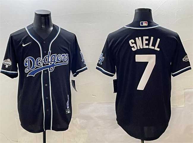 Mens Los Angeles Dodgers #7 Blake Snell Black 2024 World Series Champions Cool Base Stitched Jersey->los angeles dodgers->MLB Jersey